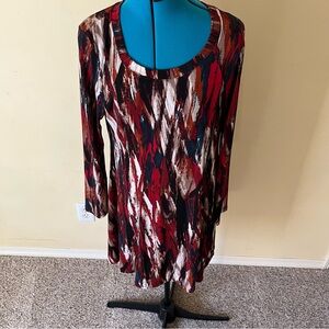 Karen Kane shift dress size XL long sleeve stretch knit artsy red colorful short